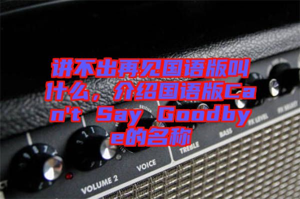 講不出再見國語版叫什么，介紹國語版Can't Say Goodbye的名稱