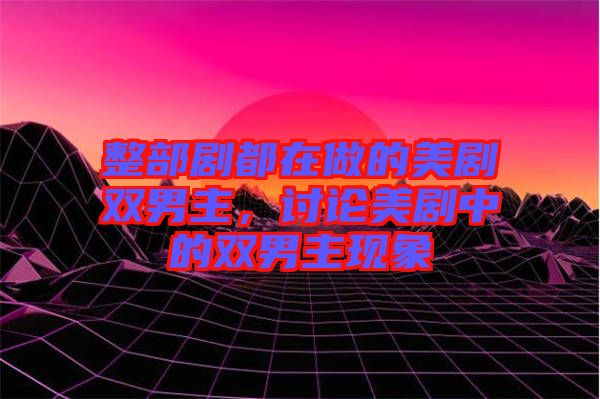 整部劇都在做的美劇雙男主，討論美劇中的雙男主現(xiàn)象