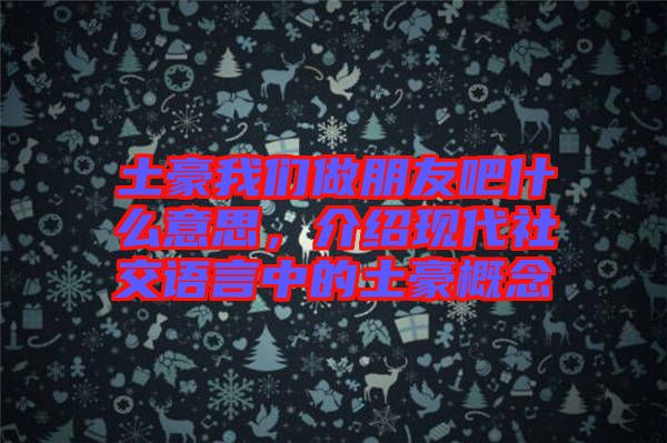 土豪我們做朋友吧什么意思，介紹現代社交語言中的土豪概念