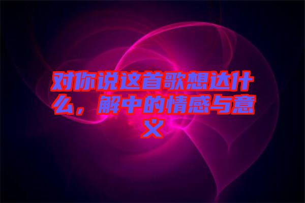 對你說這首歌想達什么，解中的情感與意義