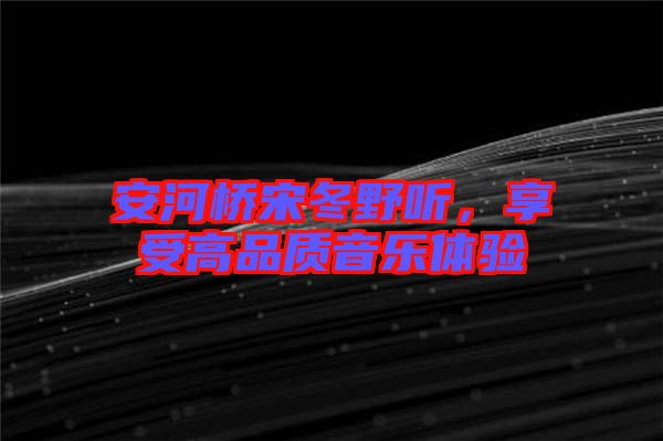 安河橋宋冬野聽，享受高品質音樂體驗