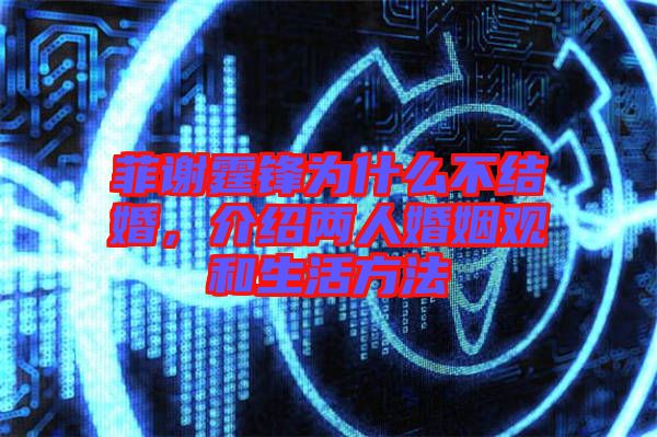 菲謝霆鋒為什么不結婚，介紹兩人婚姻觀和生活方法