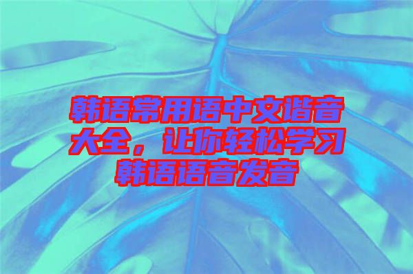 韓語常用語中文諧音大全，讓你輕松學習韓語語音發音